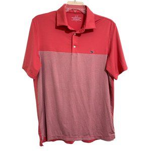 Vineyard Vines Performance Men's Stripe Short Sleeve Polo Shirt Dark Pink Sz Lg